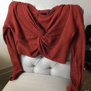 Urban outfitters terra cotta waffle knit crop top